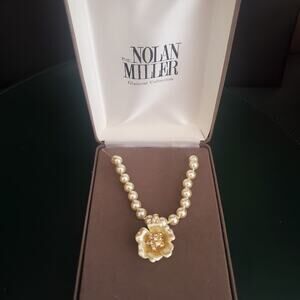 Nolan Miller Glamour Collection Simulated Pearl Necklace and Flower Enhancer NIB